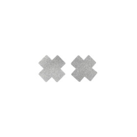 Paire de cache tétons adhésifs croix pailletée blanc 